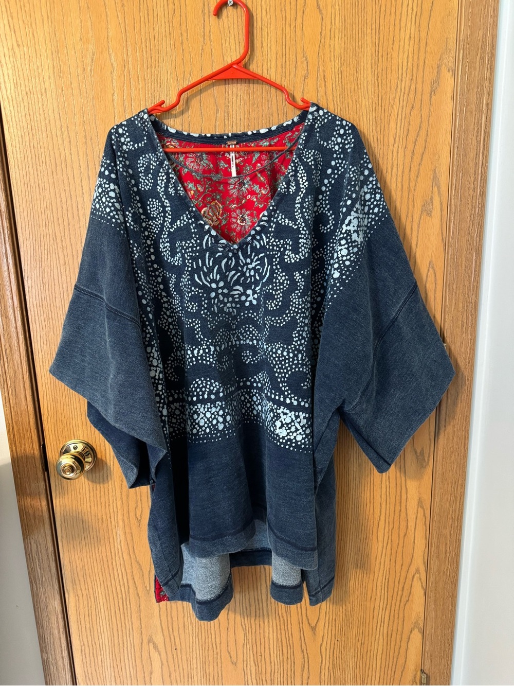 Free People The Originals Indigo Heavyweight Knit Poncho